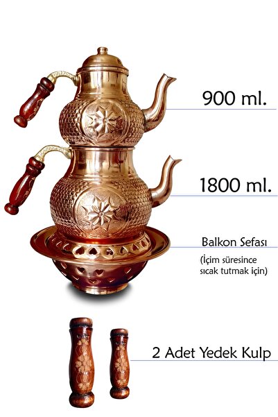 Binbir Trend Aile Boyu El Yapımı Yıldız Petek Zımba Balkon Sefası Ocaklı Bakır Çaydanlık Takımı - Yedek Kulplu