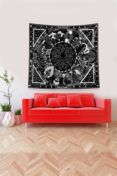 on the clouds Pânză de catifea Husă de perete cu model Zodiac negru - Tapiserie rezistentă la pete