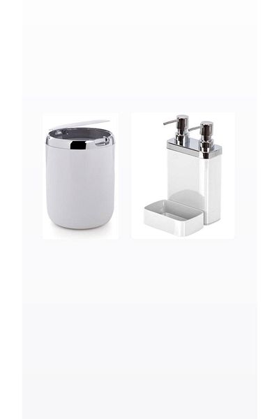 Ansan Primanova Viva 2-Headed Liquid Soap Dispenser with Sponge and Waste Bin Set White