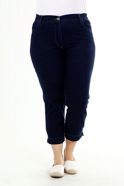 xlargebutik Plus Size Dark Blue Single Stone Ankle Length Jeans