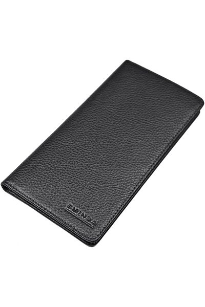 Eminsa Black Genuine Leather Unisex Cheque Wallet