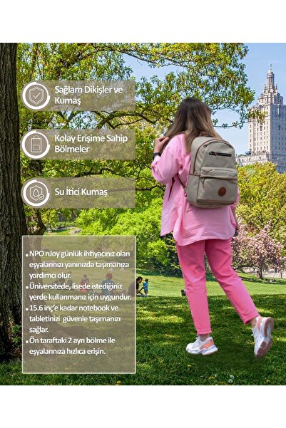NPO Njoy 16" Unisex Notebook & Günlük Sırt Çantası-krem (NJ01CR)