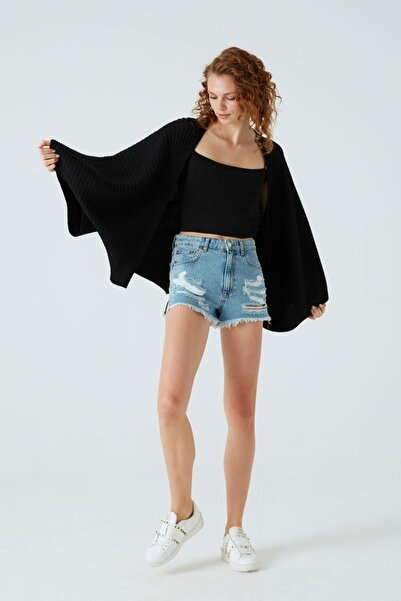 JOIN US Lockere Strickjacke mit gerippten Details und Fledermausärmeln