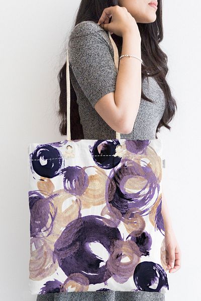 Realhomes Watercolor Motif Oval Drawing Decorative Zippered Fabric Shoulder Bag