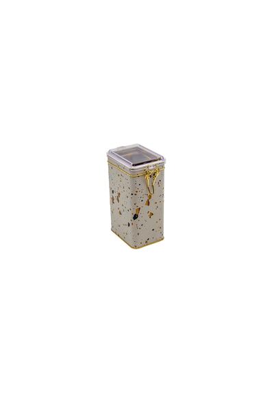 EVLE Er048-9g Terrazzo Cream Patterned Rectangular Metal Storage Container 8x10 Cm