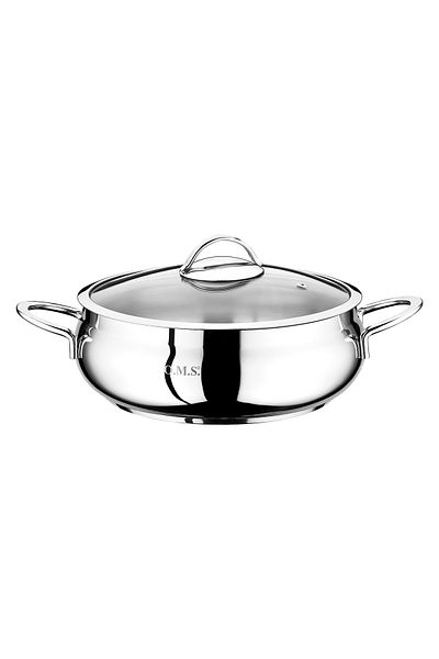 OMS 2031 Globe Flat Steel Pot 24x8 Cm Glass Lid Metal Handle