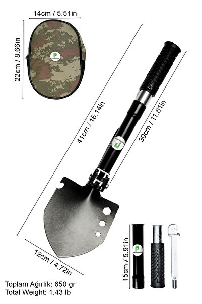 pratikoutdoor Kamp Küreği, Katlanır Multi Çelik Kürek, Çekiç, Çapa, Multitools Katlanır Kürek