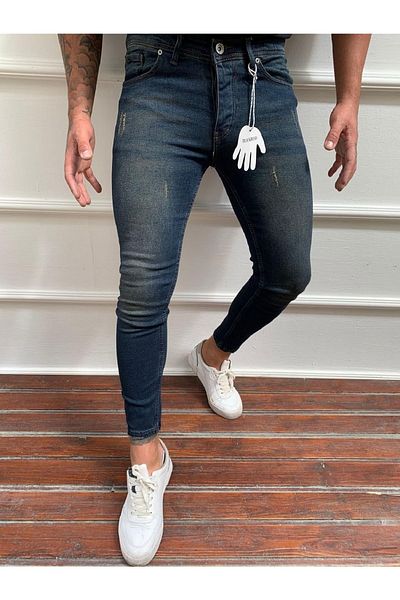 moda biz Ανδρικό τζιν τζιν από λίκρα ιταλικής κοπής με μπλε καρτέλες