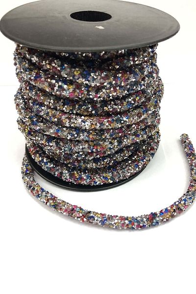 Hobigram Panglică decorativă Panglică tubulară brodata cu mărgele colorate – mărgele, design elegant, accesoriu pentru femei – mărgele