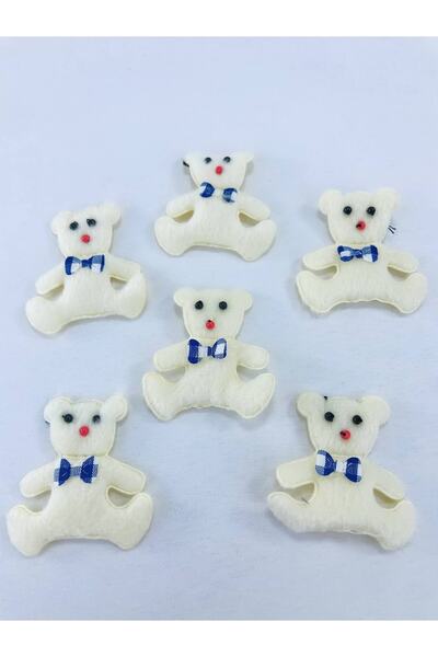 Hobigram Mavi Papyonlu Krem Ayıcık Dikmeli Yapıştırmalı Süs Malzemesi – Diğer...