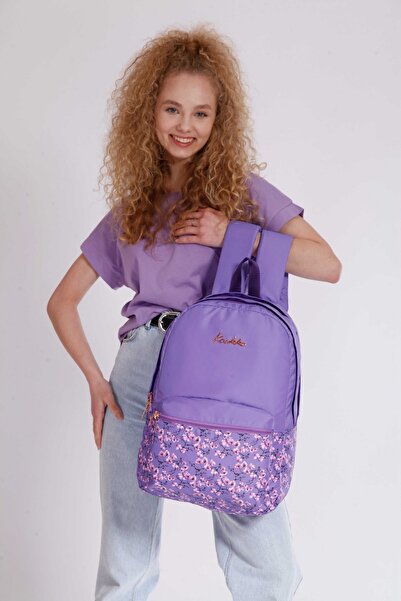 KAUKKO Soft Floral Okul Çantası 41x26x18 Mor (k1375)