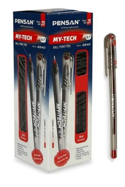 Pensan My-tech 0.7 Mm Ballpoint Pen 25 Pack Red