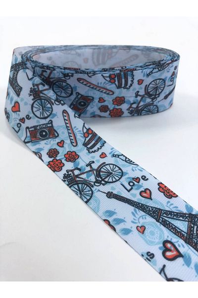 Hobigram Baby Blue Eiffel Pattern Grosgrain Κορδέλα – Κορδέλα, Κομψό Σχέδιο, Γυναικείο Αξεσουάρ – Κορδέλα – Κορδέλα