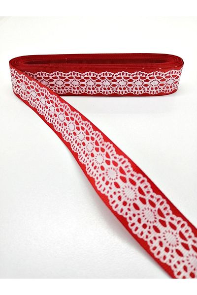 Hobigram Κόκκινη δαντέλα με στάμπα Grosgrain κορδέλα 2,5 cm 2 μέτρα – Κορδέλα, Κομψό Σχέδιο, Γυναικείο Αξεσουάρ – Κορδέλα