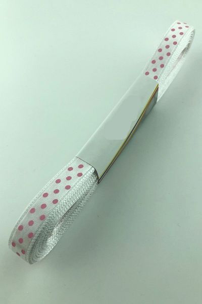 Hobigram Λευκή ροζ πουά σατέν κορδέλα 1 cm – Ειδικό σχέδιο, αξεσουάρ, ποιοτική παραγωγή, εντυπωσιακό στυλ