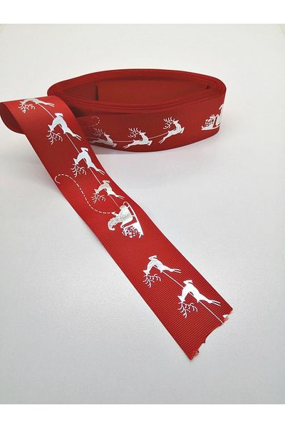 Hobigram Κόκκινη κορδέλα Grosgrain με σχέδιο ελάφι 4 εκ. 1 μέτρο – Κορδέλα, Κομψό Σχέδιο, Γυναικείο Αξεσουάρ – Κορδέλα
