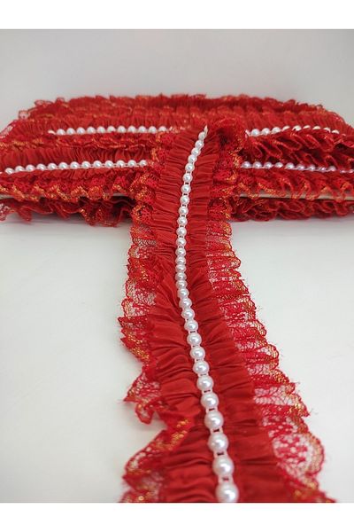 Hobigram Panglică cu volan cu perle cu sclipici roșii și galbene – Design special, accesoriu, producție de calitate, stil atrăgător