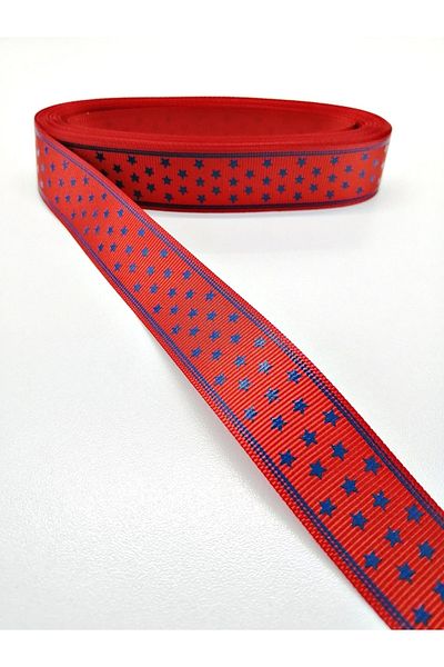 Hobigram Κόκκινη Navy Blue Starred Grosgrain Κορδέλα 2,5 cm 1 Meter – Κορδέλα, Κομψό Σχέδιο, Γυναικείο Αξεσουάρ –