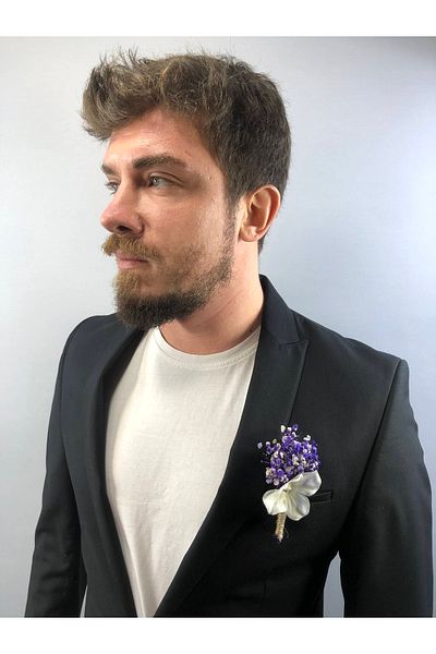 Hobigram Μωβ Chips White Floral Boutonniere – Τεχνητό & Ξηρό Λουλούδι, Κομψό Σχέδιο, Γυναικείο Αξεσουάρ – Ya