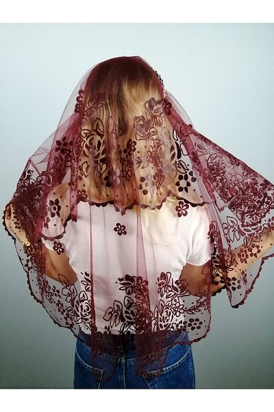 Hobigram طقم فستان زفاف عنابي منقوش بالزهور – تصميم خاص، إكسسوار، إنتاج عالي الجودة، طراز مميز – عروس