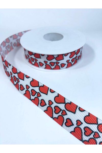 Hobigram شريط Grosgrain منقوش على شكل قلب أحمر كبير