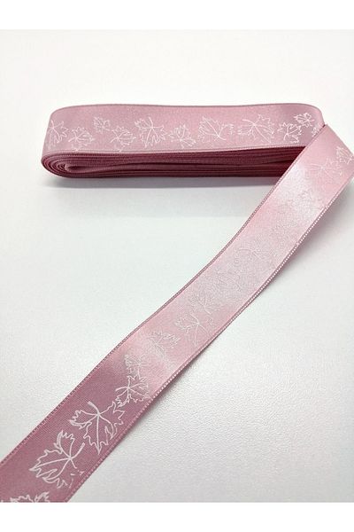 Hobigram Σατέν κορδέλα με μοτίβο ροζ φύλλων 2,5 cm 1 μέτρο – Κορδέλα, Κομψό Σχέδιο, Γυναικείο Αξεσουάρ – Κορδέλα