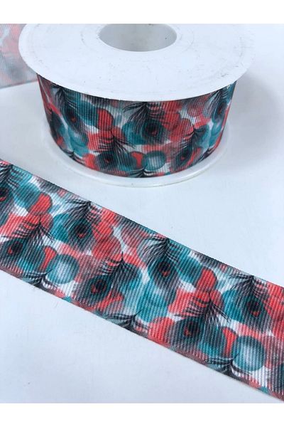 Hobigram Πολύχρωμο μοτίβο με πούπουλα Grosgrain Κορδέλα Πλάτος 4 cm – Κορδέλα, Κομψό Σχέδιο, Γυναικείο Αξεσουάρ – Κορδέλα