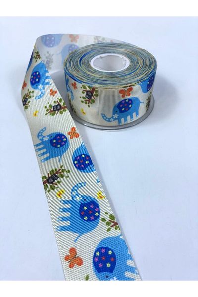 Hobigram Μπλε Μοτίβο Ελέφαντα Grosgrain Κορδέλα Πλάτος 4 εκ. – Κορδέλα, Κομψό Σχέδιο, Γυναικείο Αξεσουάρ – Κορδέλα