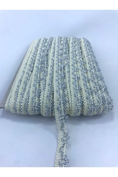 Hobigram 5 metri de panglică decorativă cu margine argintie crem pentru ornamentarea marginilor de ambalare – panglică decorativă