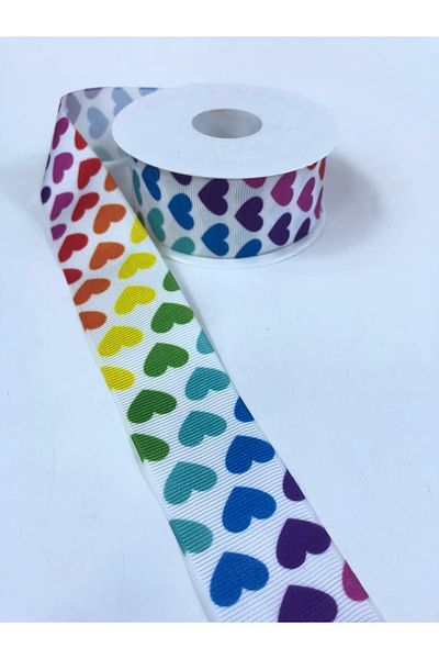 Hobigram Πολύχρωμη κορδέλα Grosgrain με μοτίβο καρδιάς πλάτος 4 cm – Κορδέλα, Κομψό Σχέδιο, Γυναικείο Αξεσουάρ – Κορδέλα – Κορδέλα
