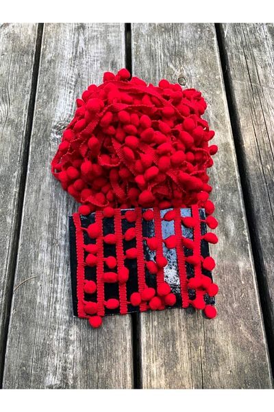 Hobigram Red Stripe Pompom 5 Meters – Διακοσμητική κορδέλα, Κομψό Σχέδιο, Γυναικείο Αξεσουάρ