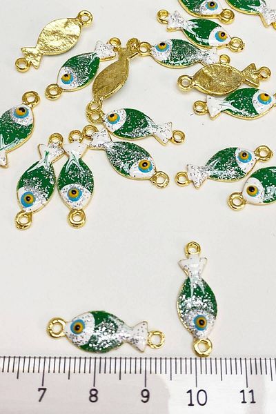 Hobigram قلادة على شكل سمكة خضراء مطرزة بالخرز - تصميم خاص، إكسسوار، إنتاج عالي الجودة، تصميم مميز