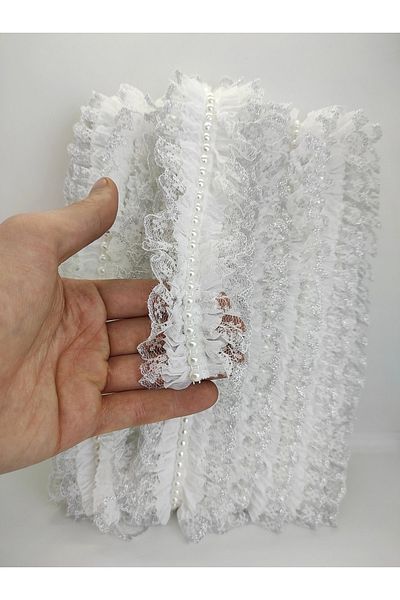 Hobigram Λευκή Ασημί Glitter Pearl Ruffle Κορδέλα – Προσαρμοσμένο Σχέδιο, Αξεσουάρ, Ποιοτική Παραγωγή, Εντυπωσιακό Στυλ –