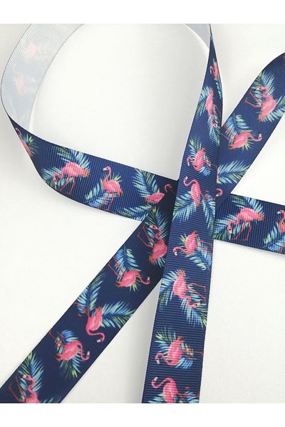 Hobigram Μπλε ναυτικό Flamingo μοτίβο Grosgrain κορδέλα – Ειδικό σχέδιο, αξεσουάρ, ποιοτική παραγωγή, εντυπωσιακό στυλ