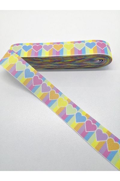 Hobigram Πολύχρωμη κορδέλα Grosgrain με σχέδιο καρδιάς 2,5 cm 3 Yards – Κορδέλα, Κομψό Σχέδιο, Γυναικείο Αξεσουάρ