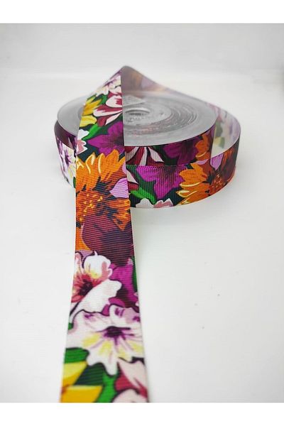 Hobigram Μωβ πορτοκαλί λουλουδάτο μοτίβο Grosgrain κορδέλα – Προσαρμοσμένο σχέδιο, αξεσουάρ, ποιοτική παραγωγή, εντυπωσιακό στυλ