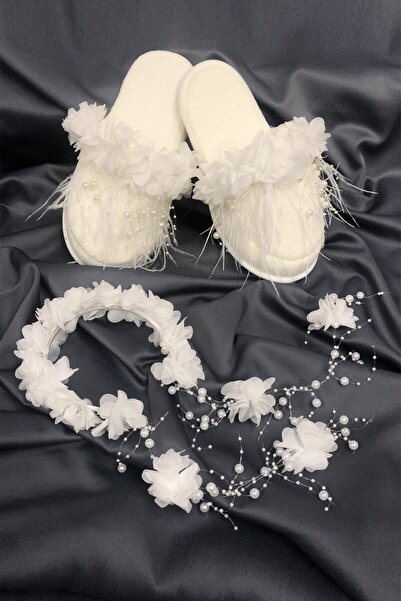 Hobigram Lohsa Setleri Tüylü Incili Lohusa Terliği Ve Çiçekli Taç – Lohusa Se...