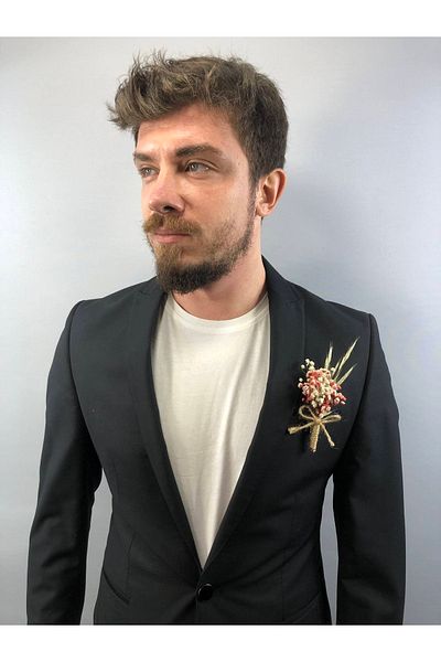Hobigram Κόκκινο κρεμ τσιπς Boutonniere 5 τεμαχίων – Τεχνητό & ξηρό λουλούδι, κομψό σχέδιο, γυναικείο αξεσουάρ –