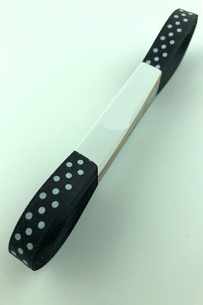 Hobigram Μαύρη πουά σατέν κορδέλα 1 cm – Ειδικό σχέδιο, αξεσουάρ, ποιοτική παραγωγή, εντυπωσιακό στυλ