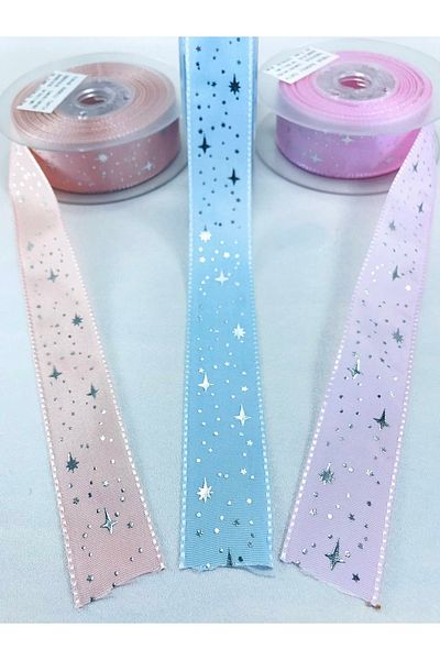 Hobigram Powder Pink Baby Blue Starry Taffeta Ribbon – Κορδέλα, Κομψό Σχέδιο, Γυναικείο Αξεσουάρ – Κορδέλα – Ku