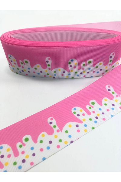 Hobigram Panglică Grosgrain cu model de bomboane roz alb – Design special, accesoriu, producție de calitate, stil atrăgător