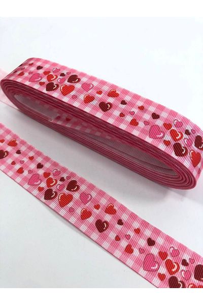 Hobigram Ροζ καρό μικρή μεγάλη καρδιά με μοτίβο Grosgrain κορδέλα – κορδέλα, κομψό σχέδιο, γυναικείο αξεσουάρ – κορδέλα