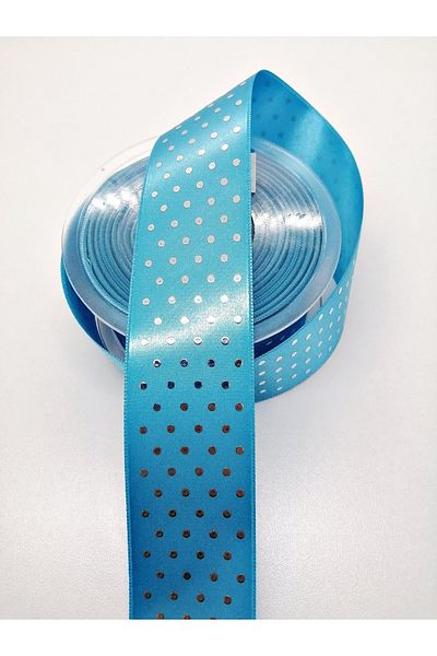 Hobigram Panglică din satin cu buline albastru argintiu 4 cm 1 metru – panglică, design elegant, accesoriu pentru femei