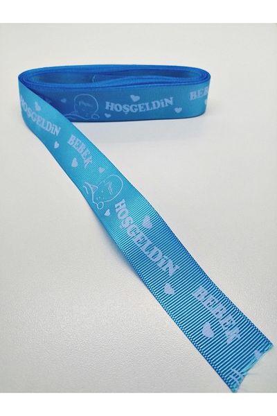 Hobigram Panglică Grosgrain cu tematică Blue Welcome Baby 2,5 Cm 2 Yards – Panglică, Design Elegant, Accesoriu pentru Femei