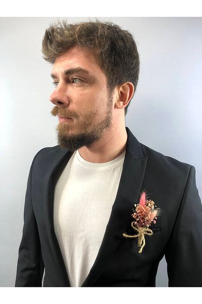 Hobigram Pink Chips Cotton Grass Boutonniere 5 τεμαχίων – Τεχνητό & Ξηρό Λουλούδι, Κομψό Σχέδιο, Γυναικείο Αξεσουάρ