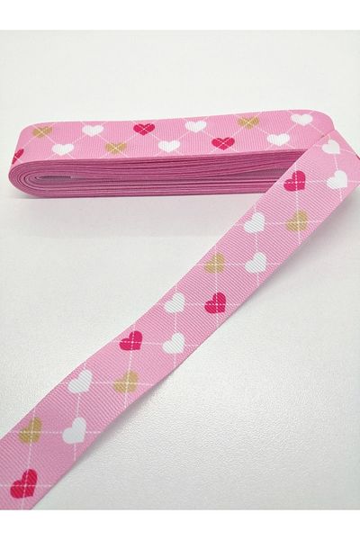 Hobigram Κορδέλα Grosgrain με μοτίβο ροζ καρδιάς 2,5 cm 3 Yards – Κορδέλα, Κομψό Σχέδιο, Γυναικείο Αξεσουάρ – Κορδέλα