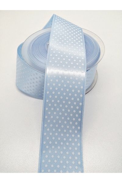 Hobigram Baby Blue Polka Dot Printed Satin Κορδέλα 4 cm 3 Yards – Κορδέλα, Κομψό Σχέδιο, Γυναικείο Αξεσουάρ