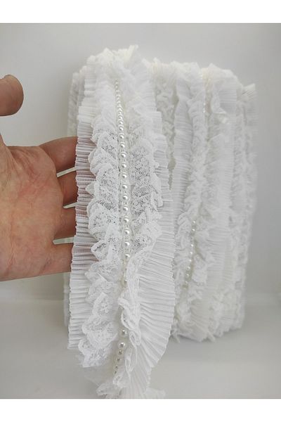 Hobigram White Pearl Ruffle Ribbon – Ειδικό Σχέδιο, Αξεσουάρ, Ποιοτική Παραγωγή, Εντυπωσιακό Στυλ – Κορδέλα