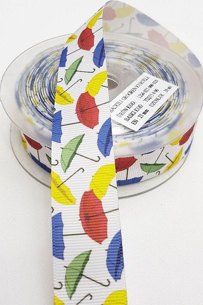 Hobigram Τυπωμένη κορδέλα με μοτίβο ομπρέλας 2,5 cm – Ειδικό σχέδιο, αξεσουάρ, ποιοτική παραγωγή, λαμπερό στυλ –