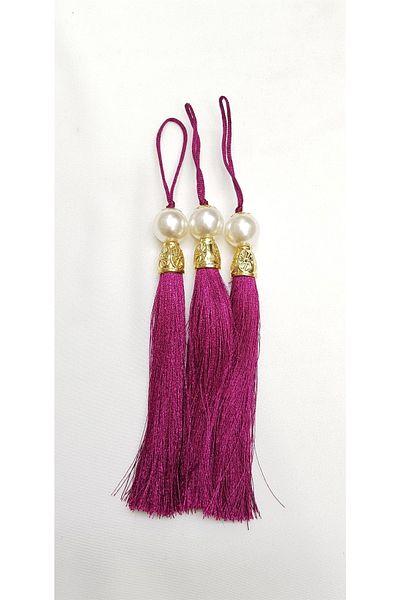 Hobigram Ciucuri cu margele fucsia închisă 12 cm 1 buc-tps-1082 – Panglică decorativă, design elegant, accesoriu pentru femei –